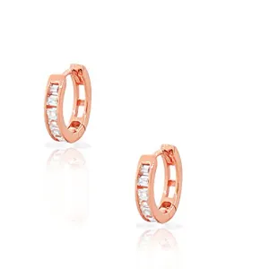 925 Sterling Silver Yellow Gold-Tone Baguette White CZ Small Hoop Huggie Womens Girls Earrings