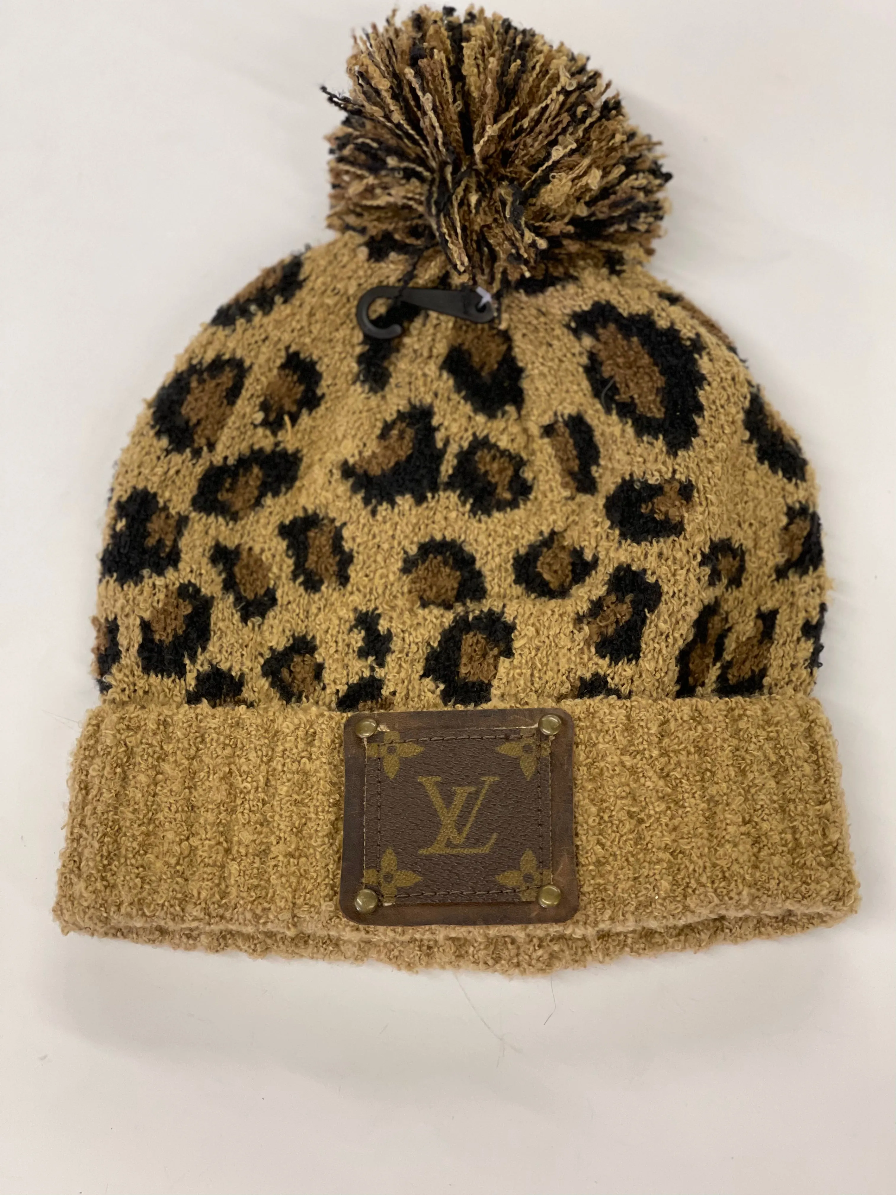Leopard Beanie (supper soft) with brown patch antique hardware
