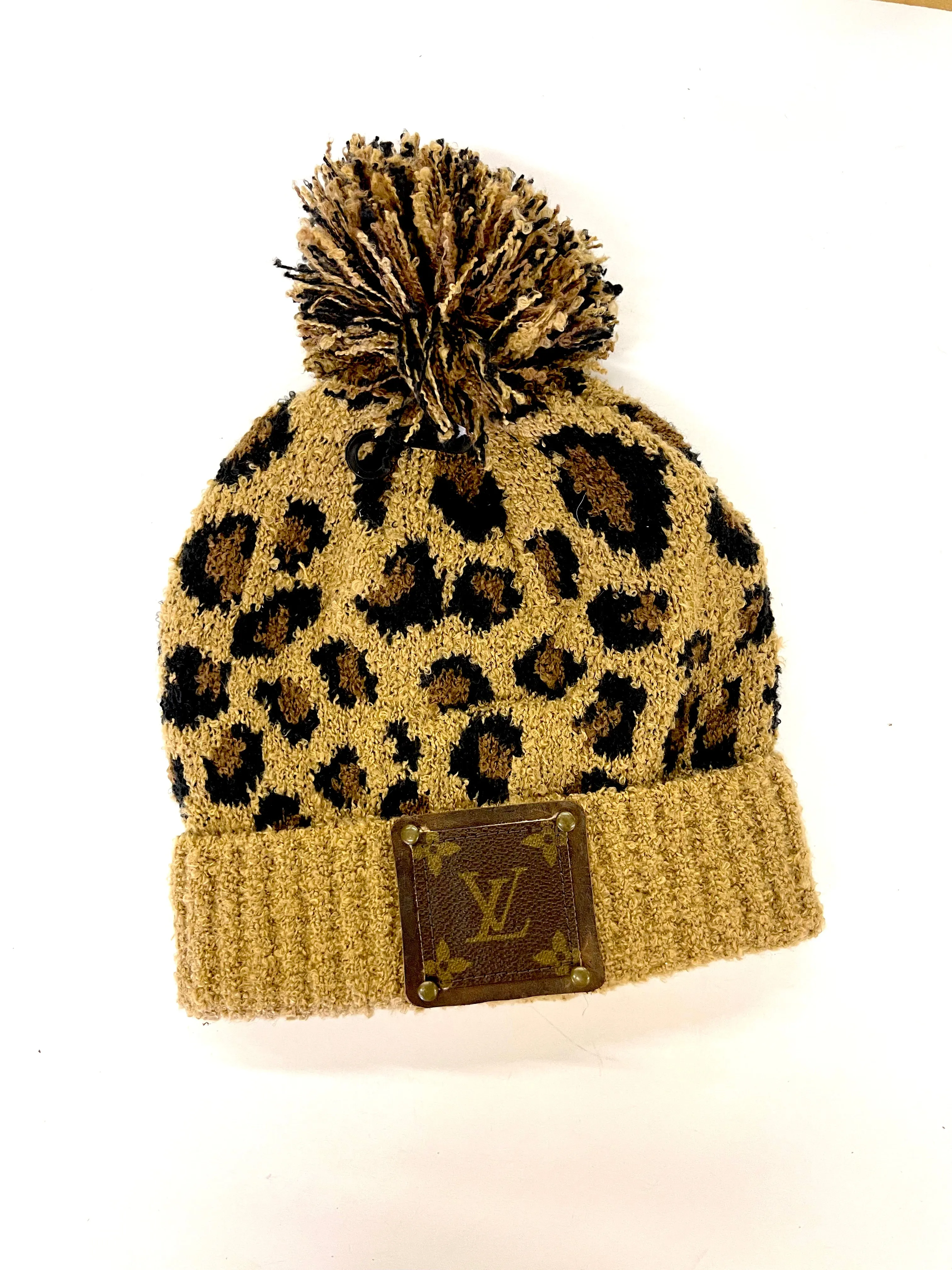 Leopard Beanie (supper soft) with brown patch antique hardware