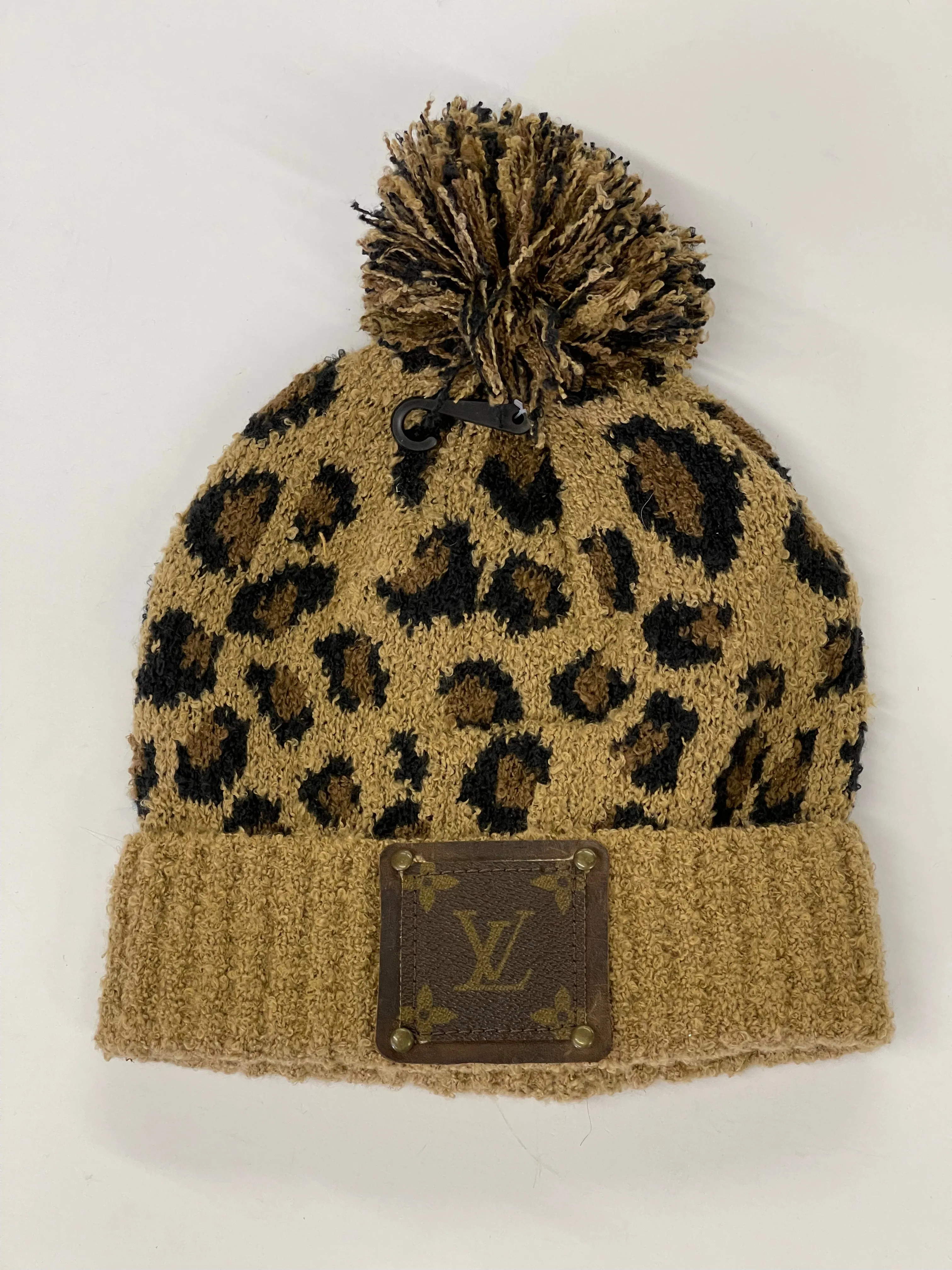 Leopard Beanie (supper soft) with brown patch antique hardware
