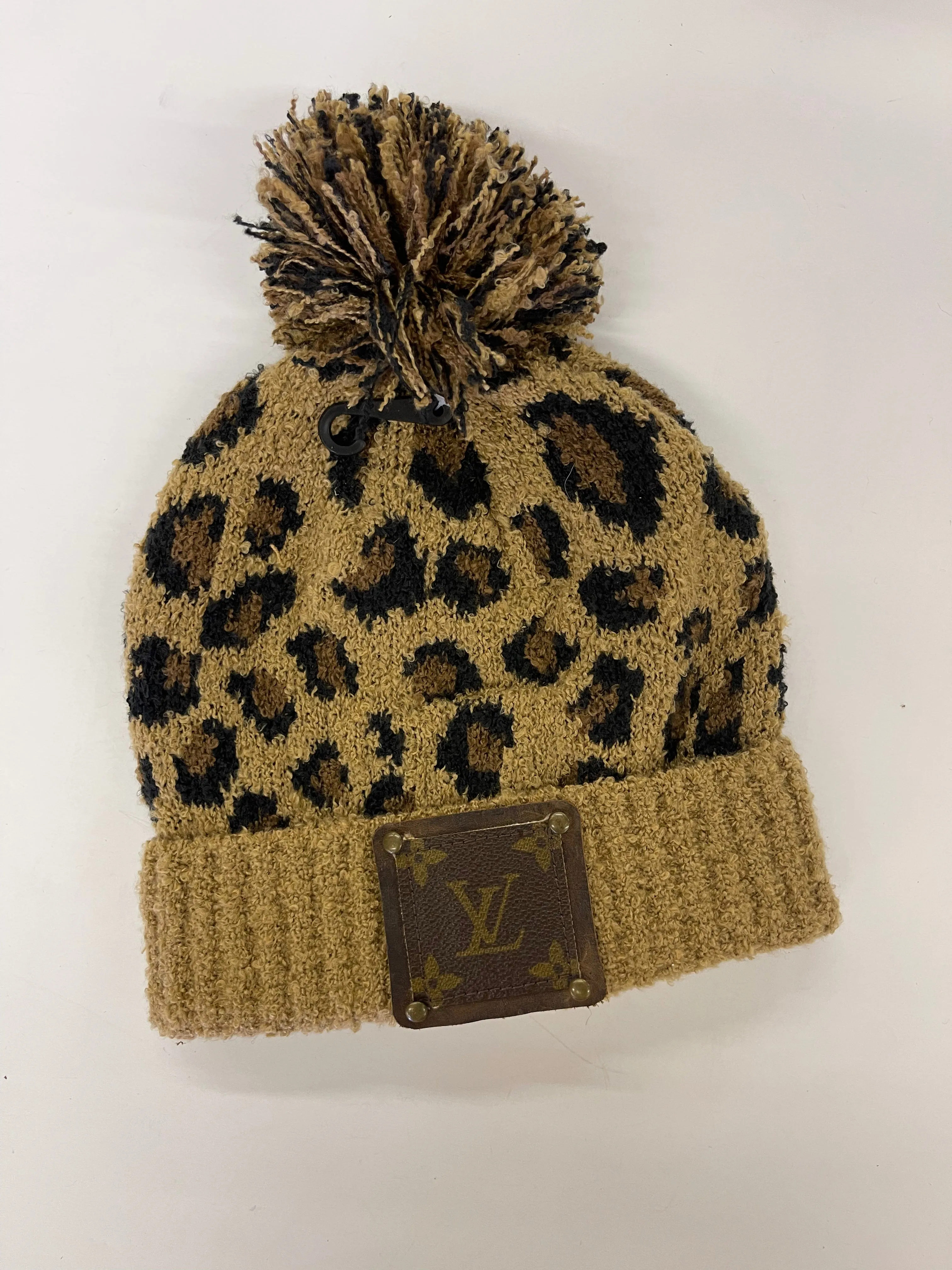 Leopard Beanie (supper soft) with brown patch antique hardware