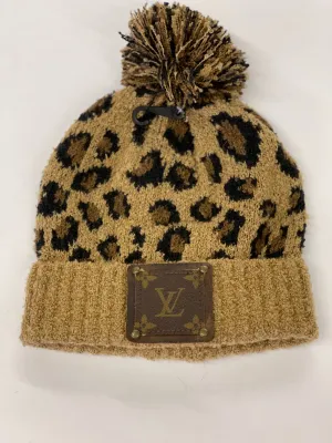 Leopard Beanie (supper soft) with brown patch antique hardware