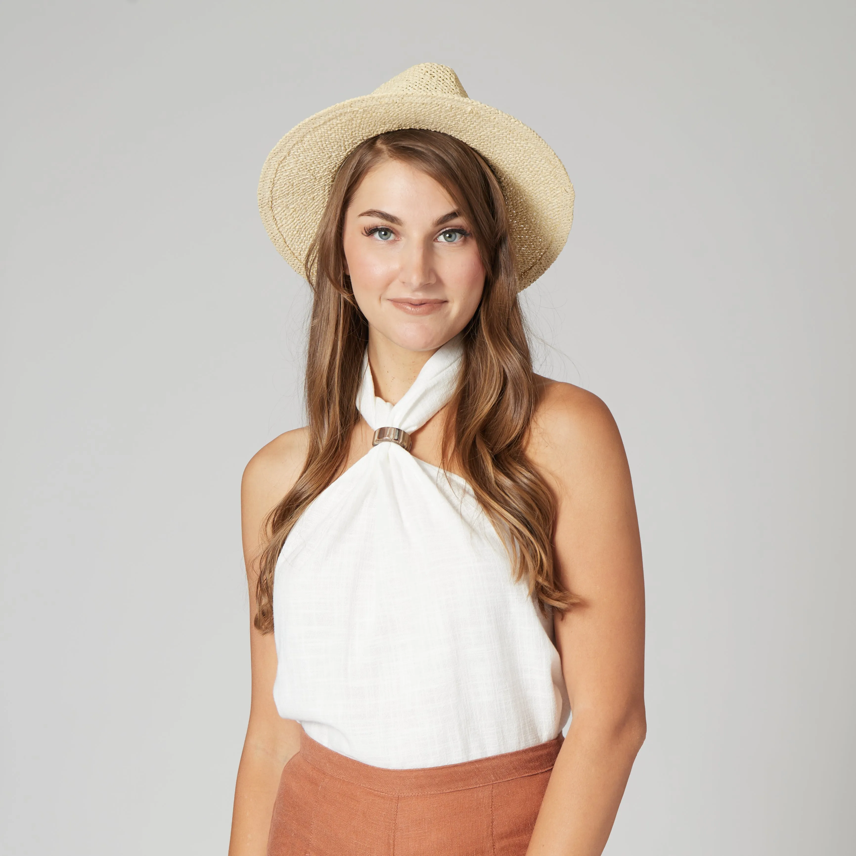 Women's Woven Paper Fedora With Back Knot Band