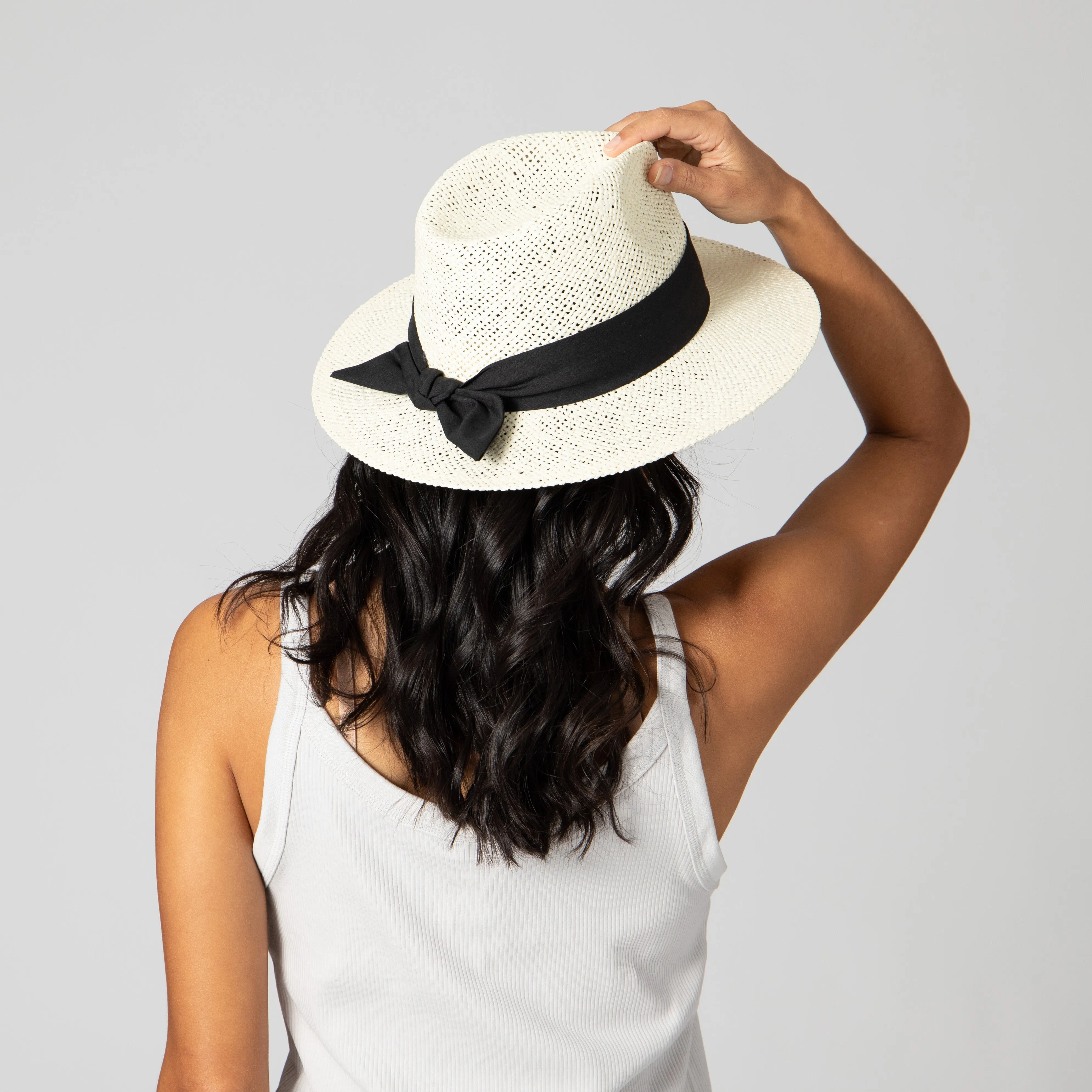 Women's Woven Paper Fedora With Back Knot Band